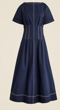 J.Crew Short-sleeve pintuck midi dress in stretch twill blue white Plus Size 18
